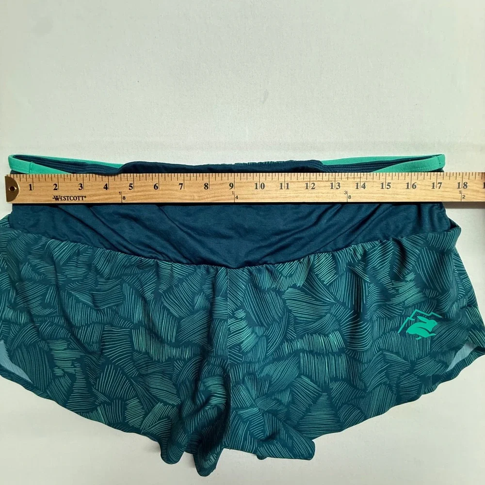 Rabbit RW244 Womens XL Running Shorts Tropical Print Lined Zip Pocket Teal